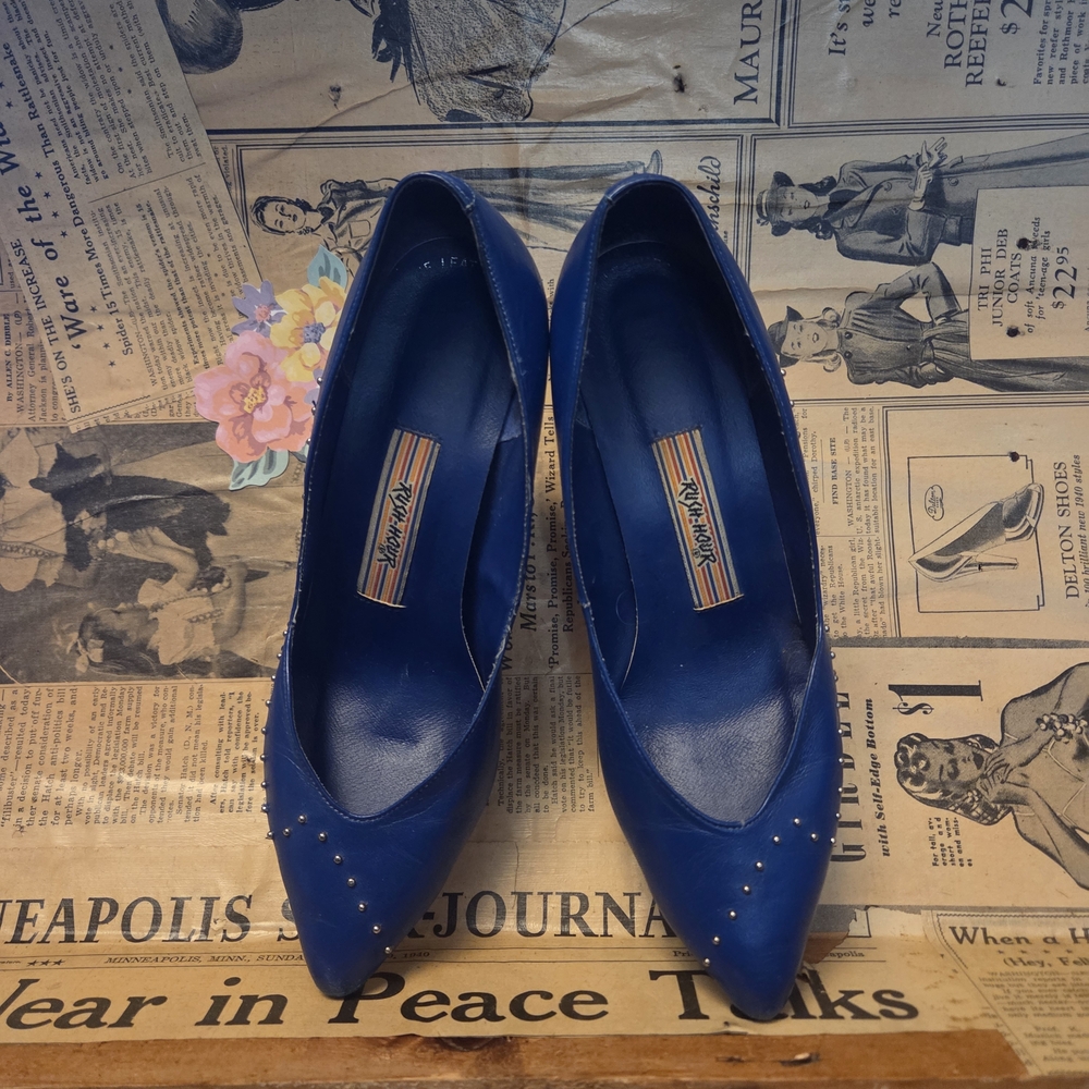 Vintage Blue Studded Heels, Size 6